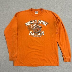 Vintage‎ Broken Spoke Saloon Laconia NH Motorcycle Rally Orange LS Shirt XL
